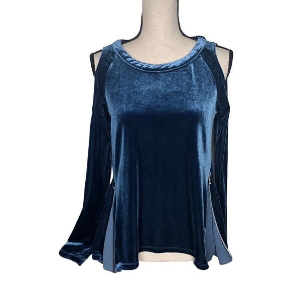 Patrizia Luca Milano Blue Velvet Cold Shoulder Top - Picture 1 of 13